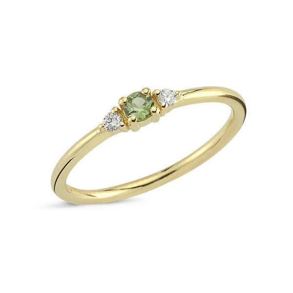 Petit ring i 14 karat guld fra Nuran med grøn safir og 0,05 ct diamanter.